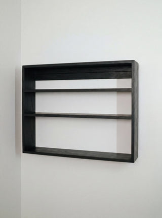 Monolith Wall Shelf in black oak, solid hardwood three-tier display shelf