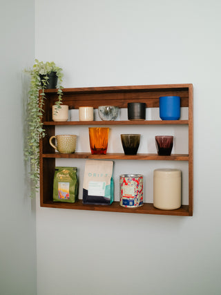 Monolith Wall Shelf in walnut, angled view of solid hardwood construction